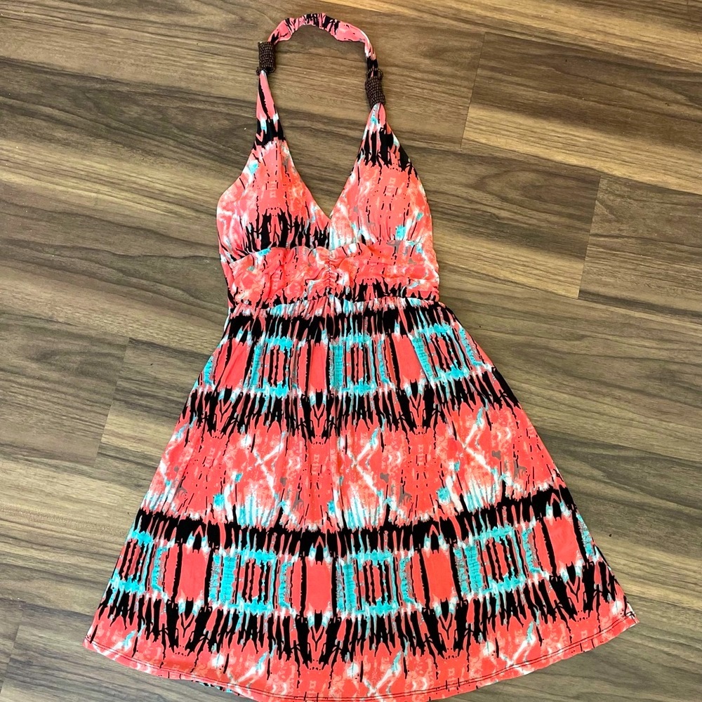 Ingear Coral and Black Patterned Dress